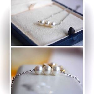 White Pearl Sterling Silver Chain Link Adjustable Bracelet